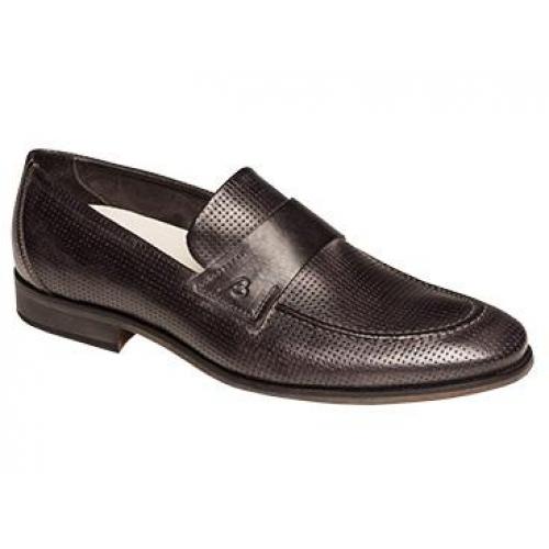 Bacco Bucci "Bardelli" Black Genuine Perforated Calfskin Saddle Loafer Shoes